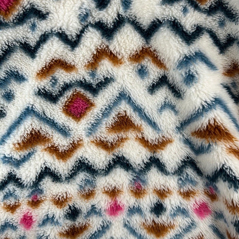 Eddie Bauer Womens Small Faux Fur Pullover Aztec Print Quarter Zip Pink Trim‎ - Picture 13 of 14
